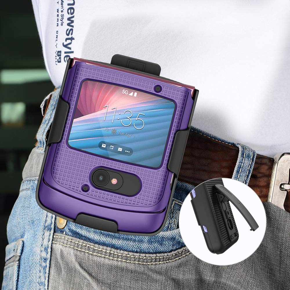 Capa com clipe para celular Motorola RAZR 5G flip, Nakedcell [roxo
